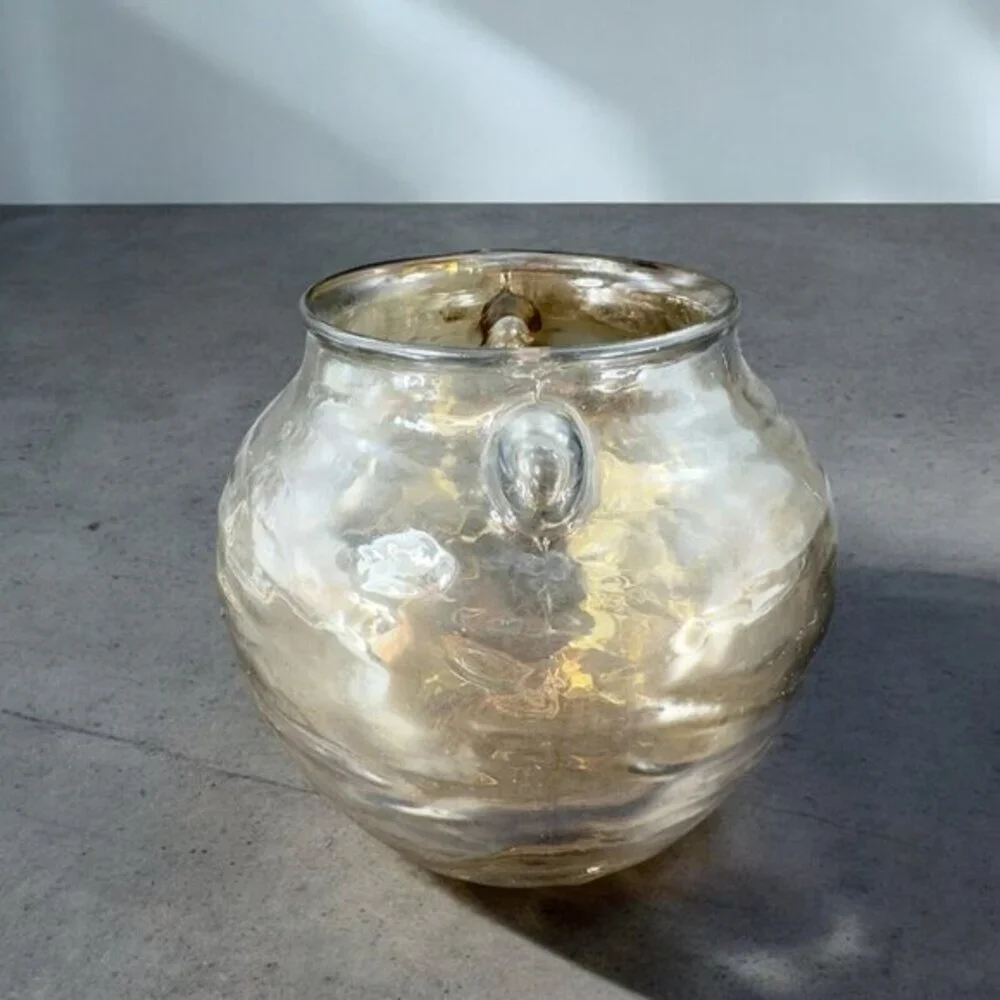 Anthropologie Capricio Art Glass‎ Round Bottom Vase With Small Handles W Sticker
